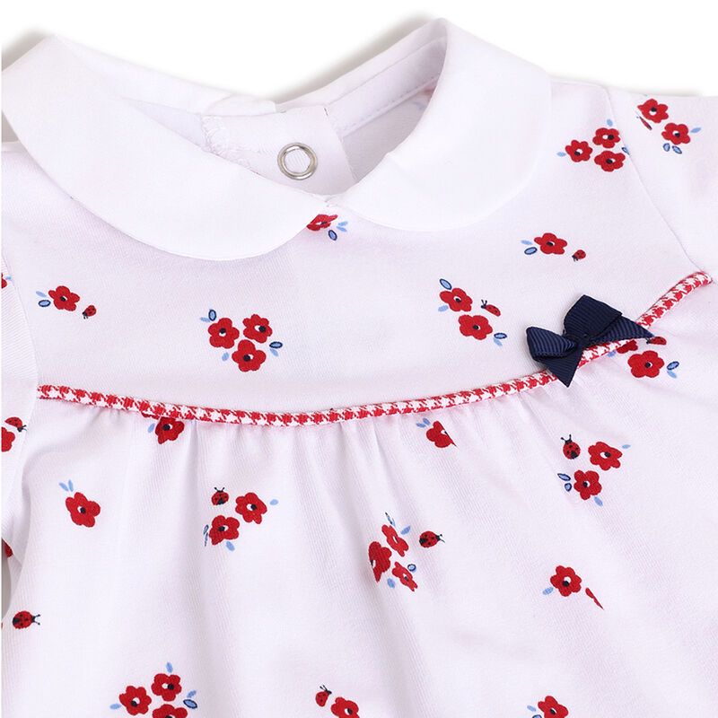 Girls White and Red Printed Short Sleeve Rompers image number 2